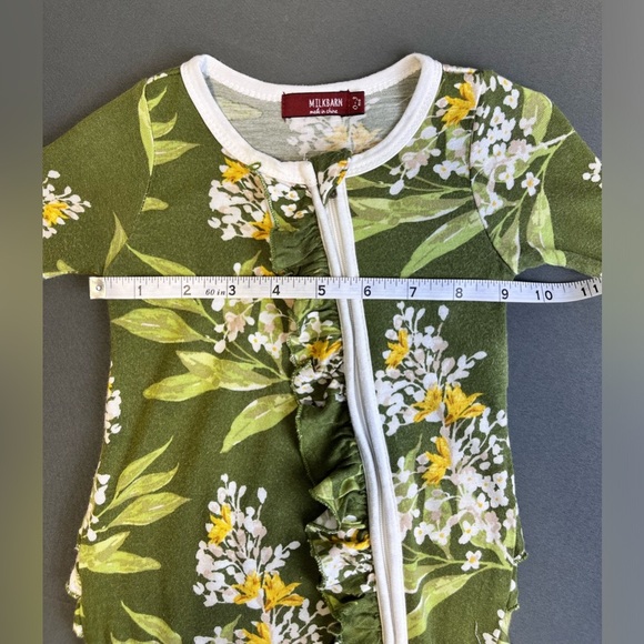 Milkbarn Green Floral Bamboo Ruffle Zipper Footed Romper size 0-3Months - Picture 10 of 11